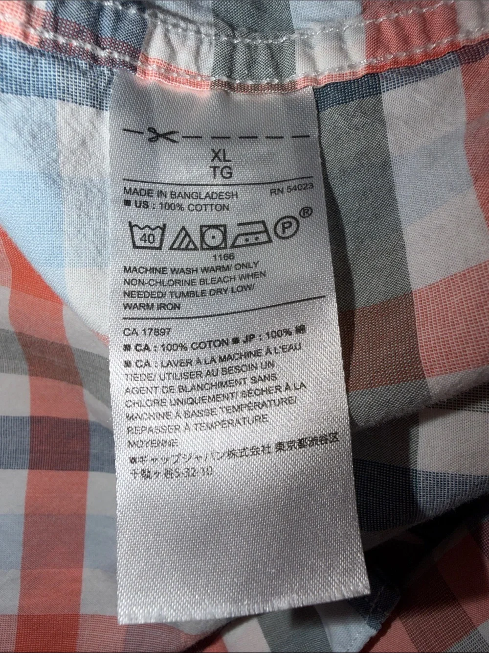 Banana Republic Coral, Light Blue & Gray Plaid Button-Down Shirt